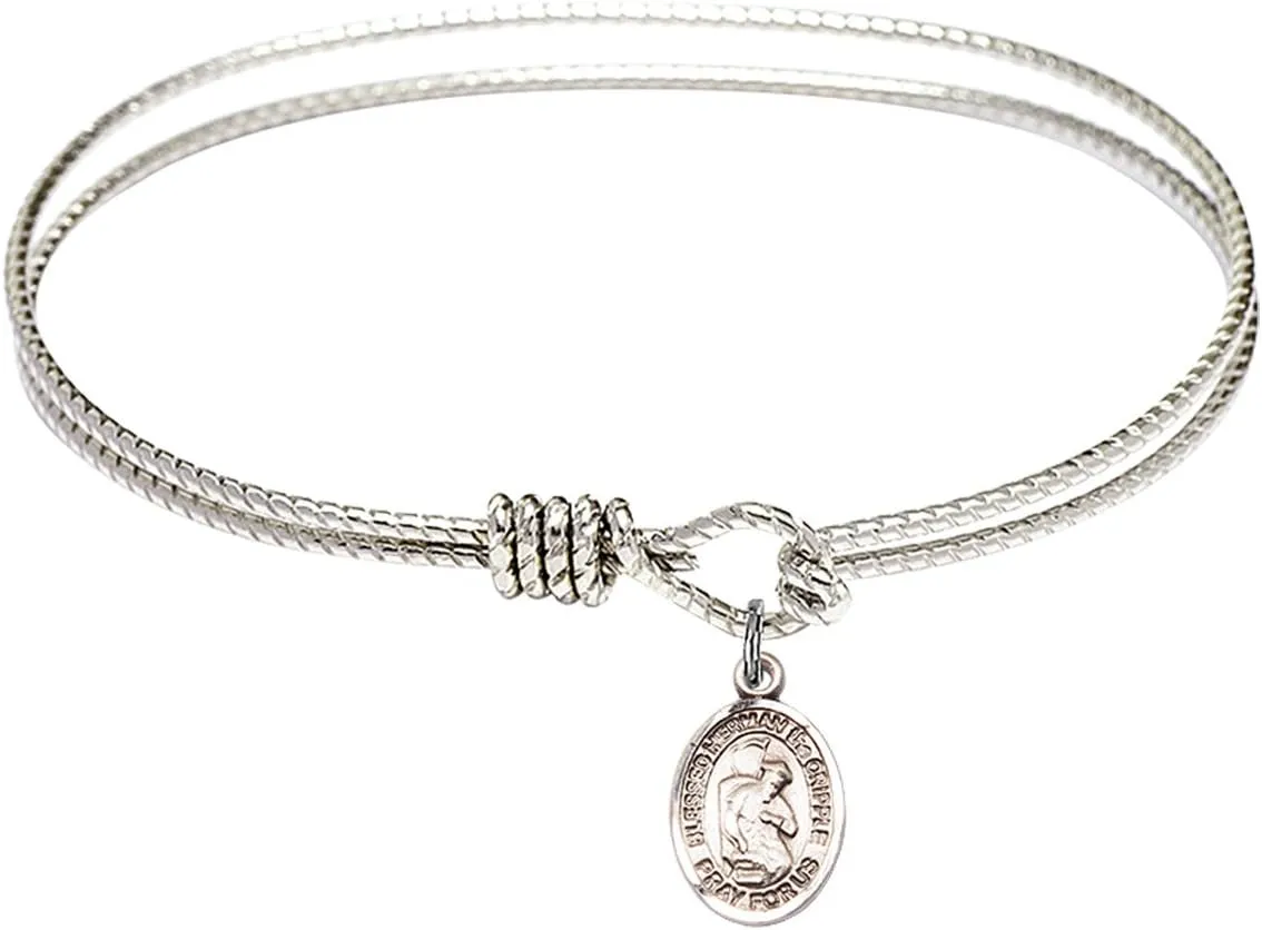 Oval Eye Hook Bangle Bracelet w/Blessed Herman The Cripple in Sterling Silver