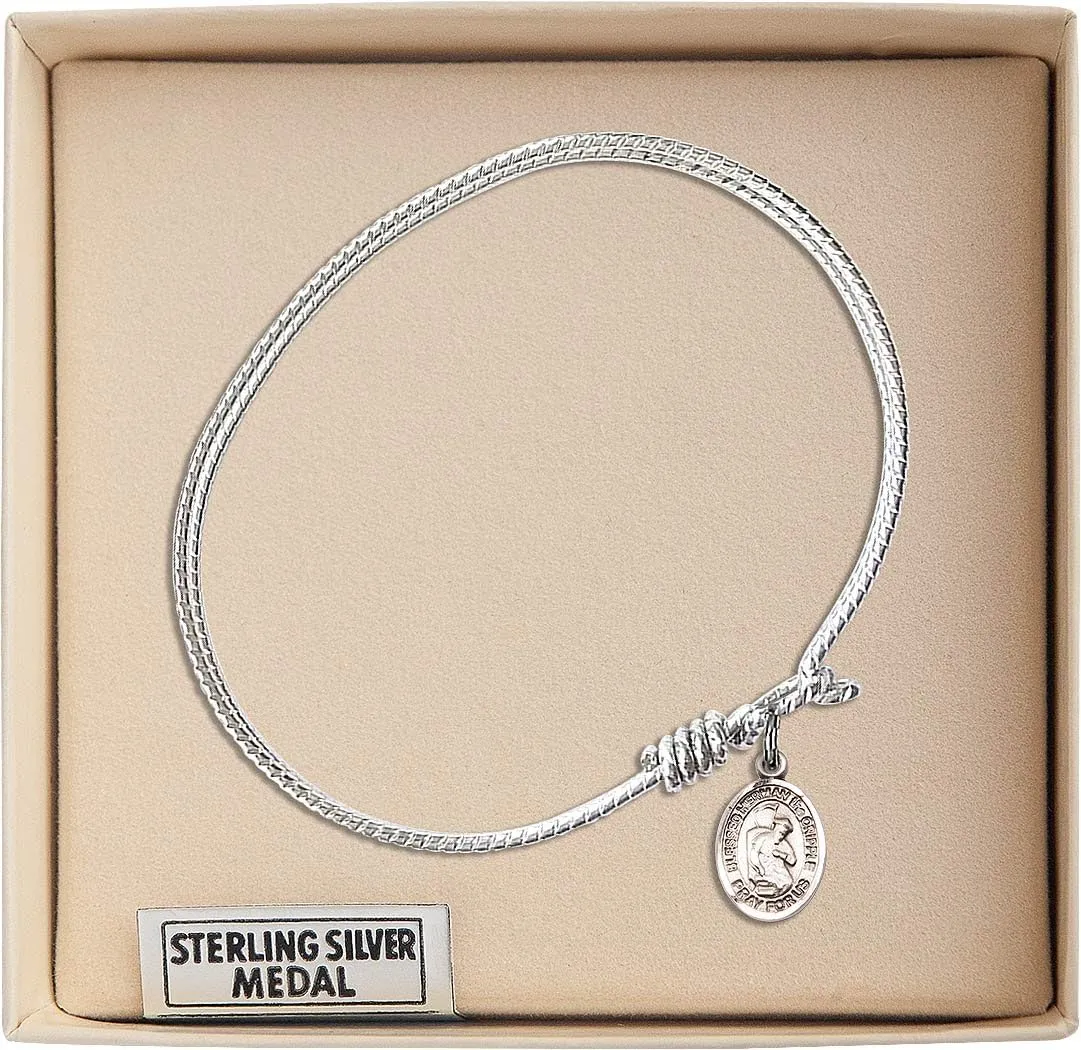 Oval Eye Hook Bangle Bracelet w/Blessed Herman The Cripple in Sterling Silver