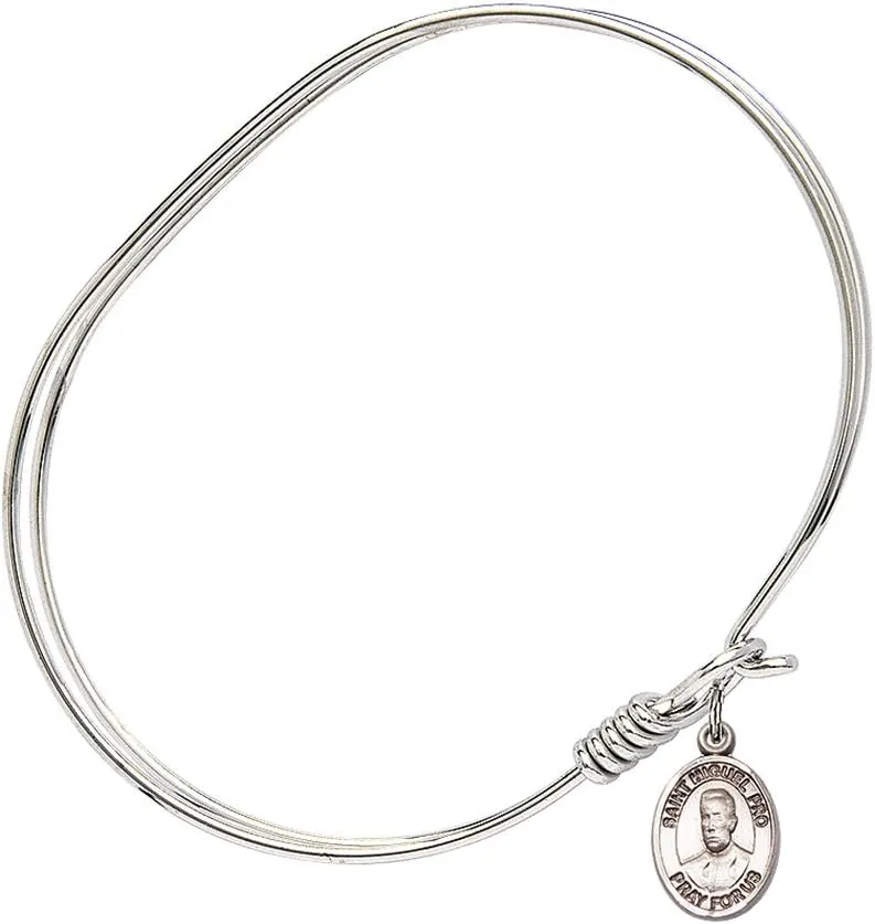 Oval Eye Hook Bangle Bracelet w/Blessed Miguel Pro in Sterling Silver