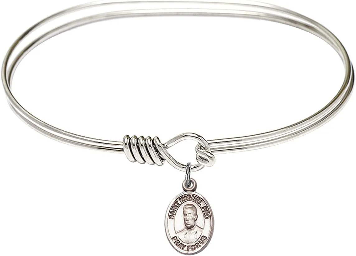 Oval Eye Hook Bangle Bracelet w/Blessed Miguel Pro in Sterling Silver