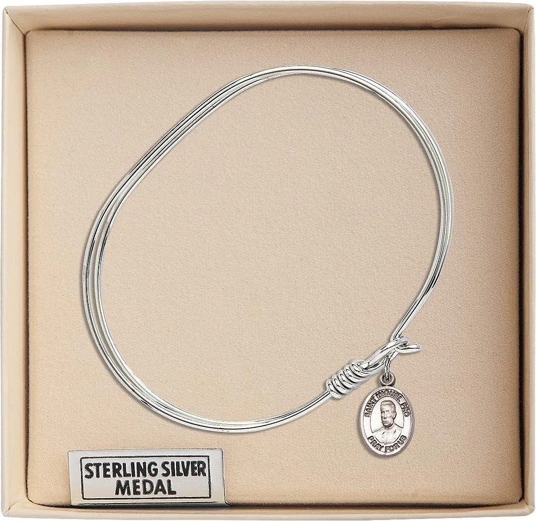Oval Eye Hook Bangle Bracelet w/Blessed Miguel Pro in Sterling Silver