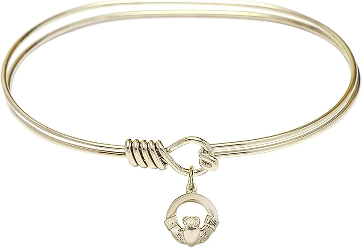 Oval Eye Hook Bangle Bracelet w/Claddagh in Gold-Filled