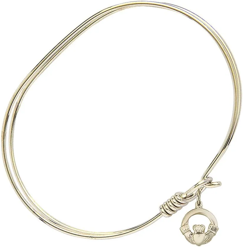 Oval Eye Hook Bangle Bracelet w/Claddagh in Gold-Filled