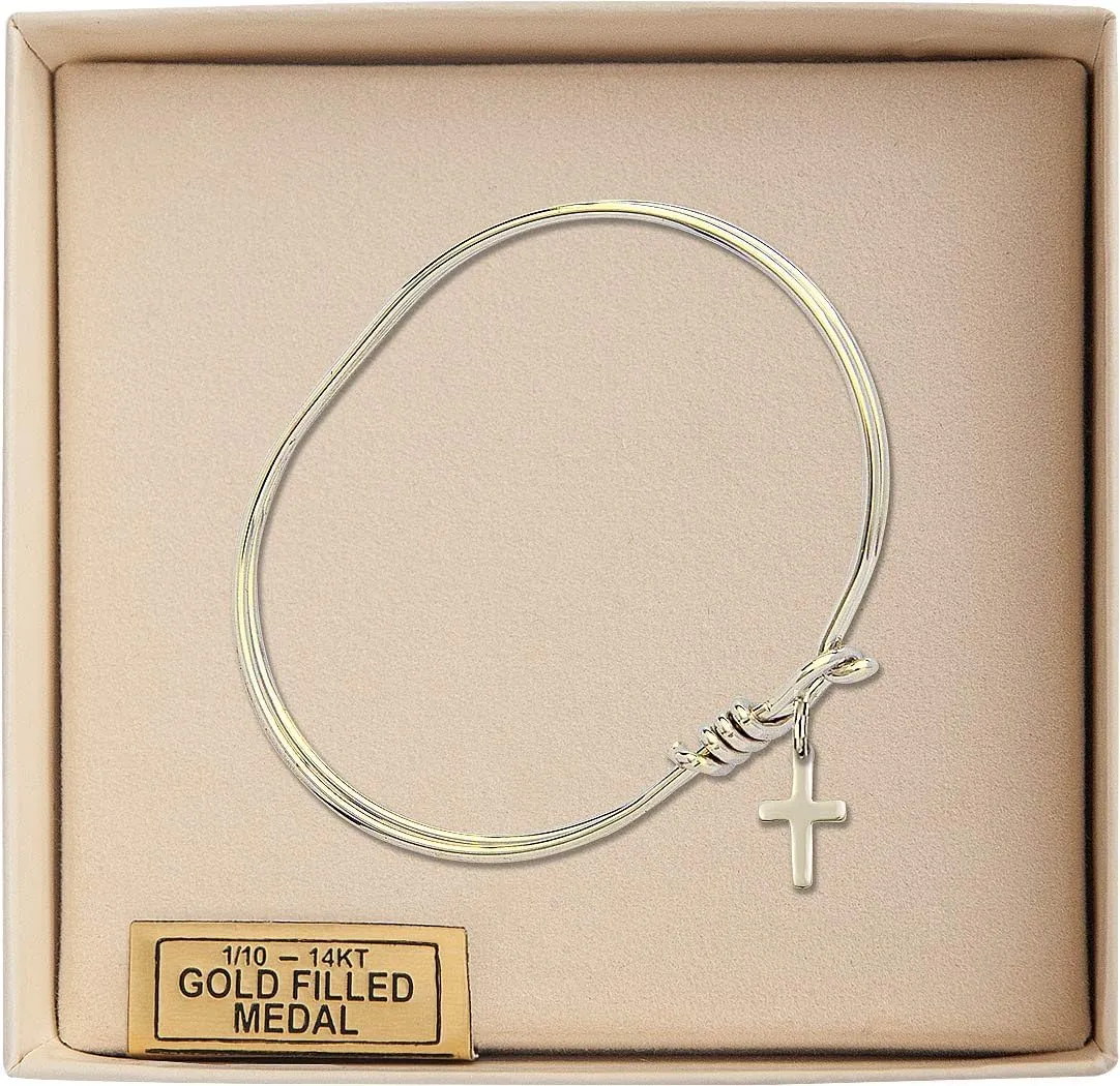 Oval Eye Hook Bangle Bracelet w/Cross in Gold-Filled