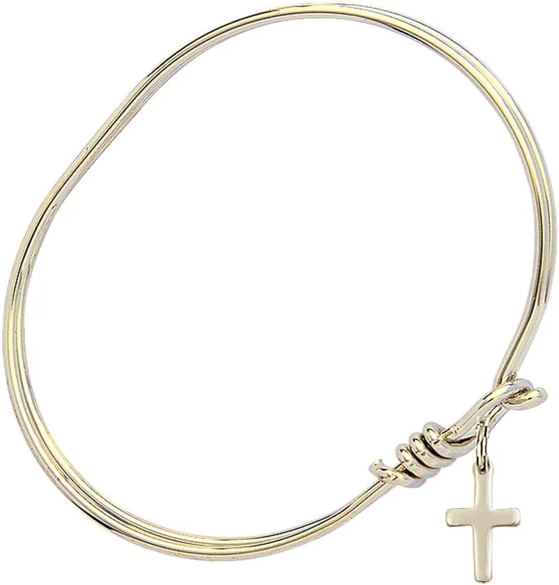 Oval Eye Hook Bangle Bracelet w/Cross in Gold-Filled