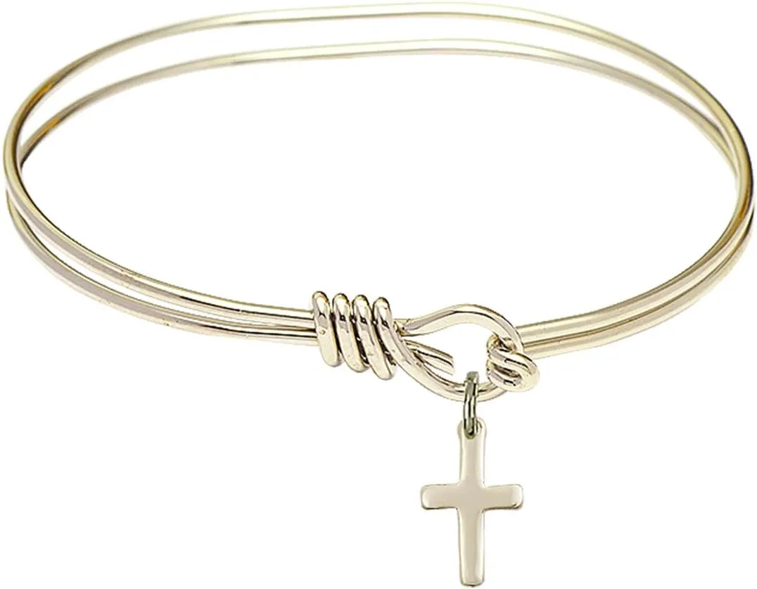 Oval Eye Hook Bangle Bracelet w/Cross in Gold-Filled