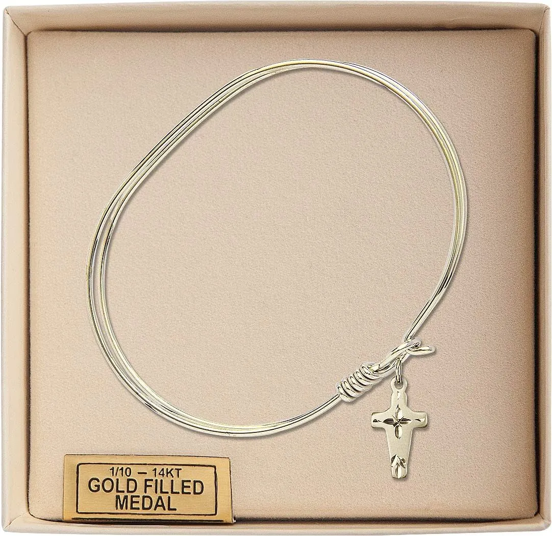Oval Eye Hook Bangle Bracelet w/Cross in Gold-Filled