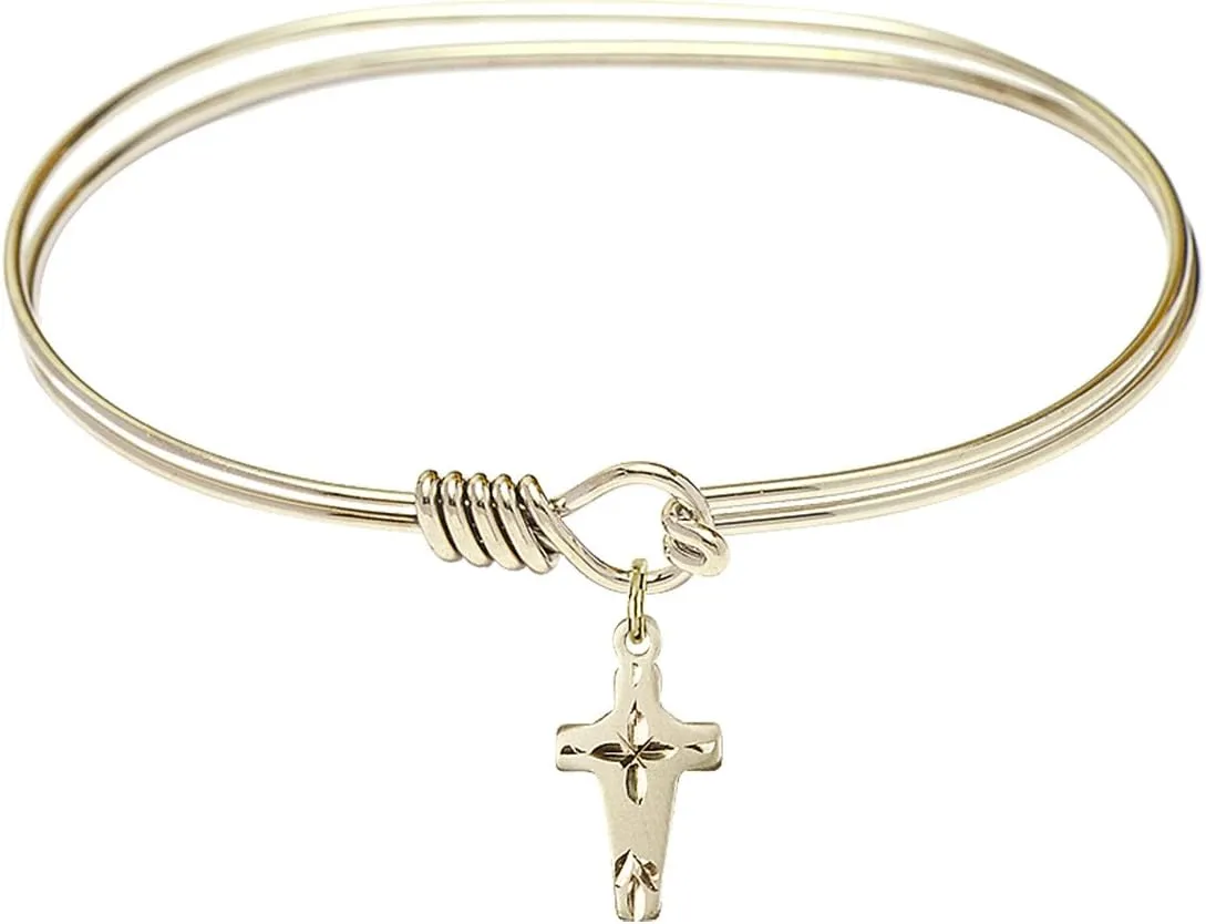 Oval Eye Hook Bangle Bracelet w/Cross in Gold-Filled