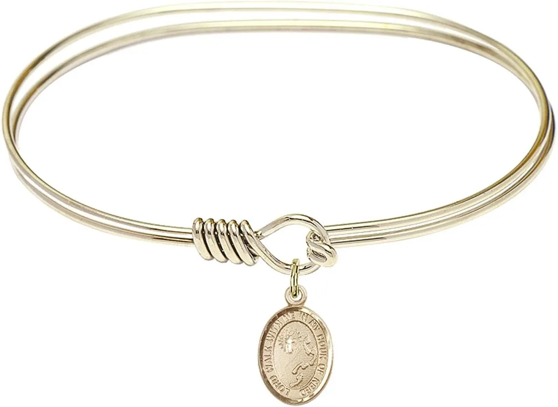 Oval Eye Hook Bangle Bracelet w/Footprints/Cross in Gold-Filled