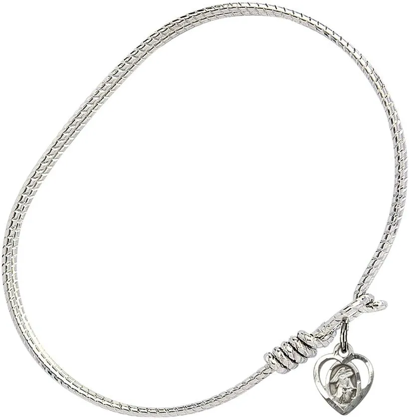 Oval Eye Hook Bangle Bracelet w/Guardian Angel in Sterling Silver