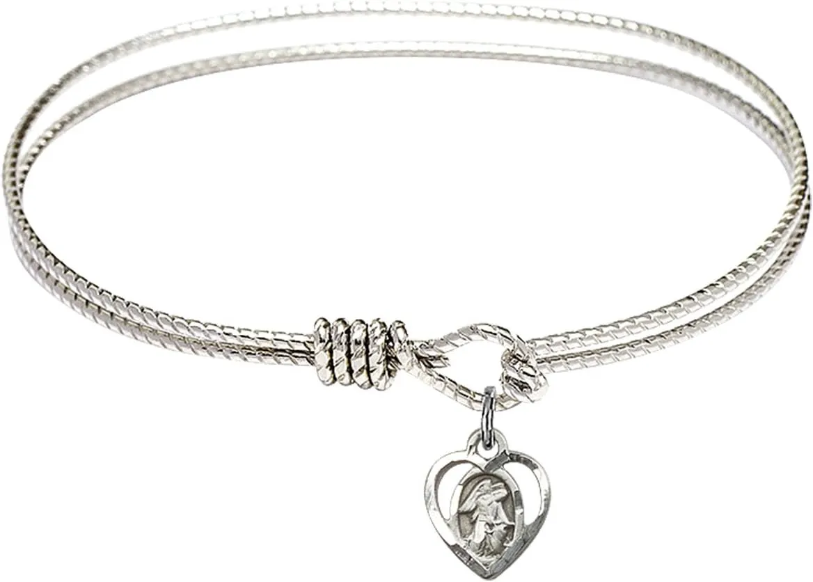 Oval Eye Hook Bangle Bracelet w/Guardian Angel in Sterling Silver