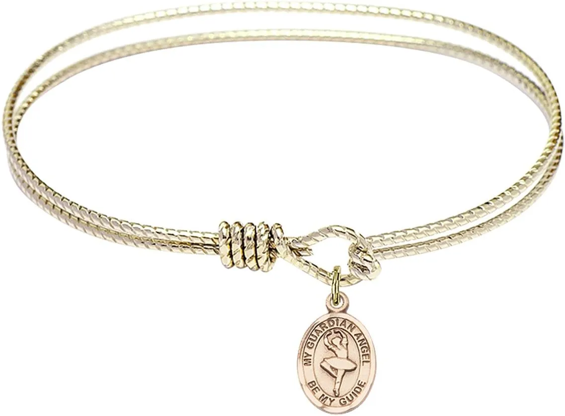 Oval Eye Hook Bangle Bracelet w/Guardian Angel/Dance in Gold-Filled