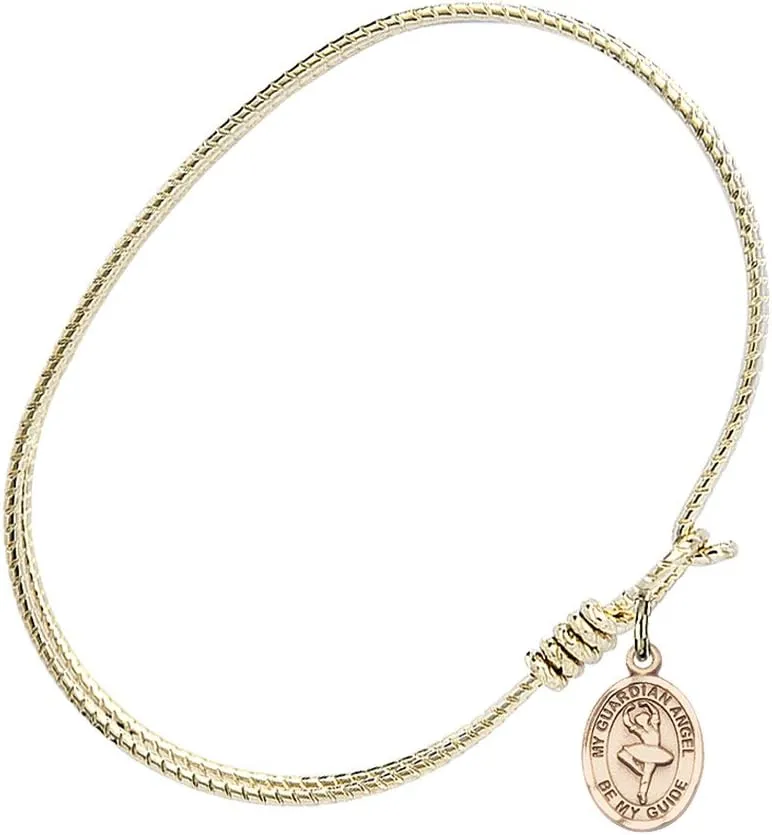 Oval Eye Hook Bangle Bracelet w/Guardian Angel/Dance in Gold-Filled