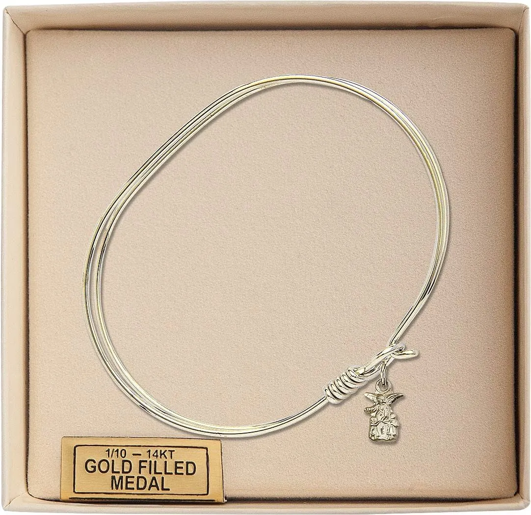 Oval Eye Hook Bangle Bracelet w/Littlest Angel in Gold-Filled