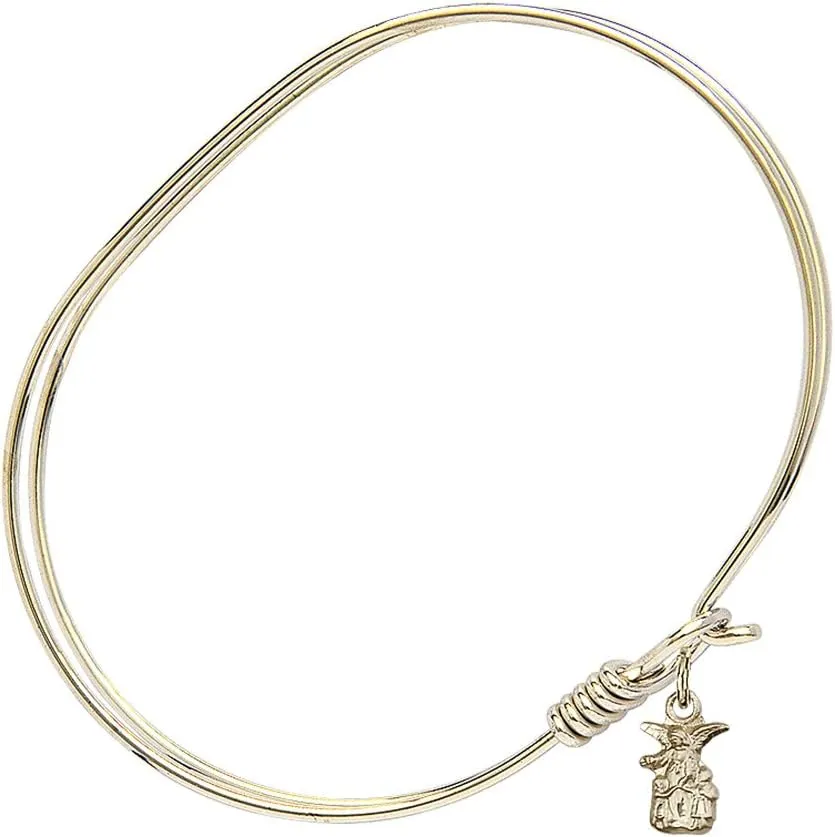 Oval Eye Hook Bangle Bracelet w/Littlest Angel in Gold-Filled