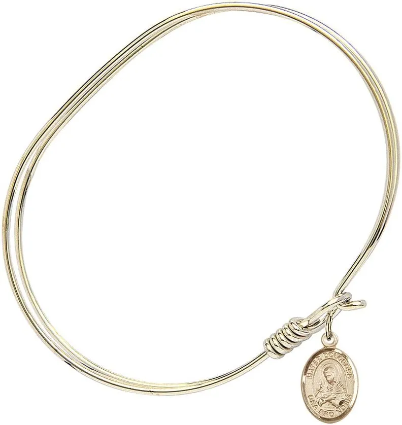 Oval Eye Hook Bangle Bracelet w/Mater Dolorosa in Gold-Filled