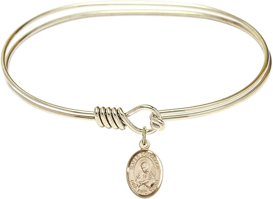 Oval Eye Hook Bangle Bracelet w/Mater Dolorosa in Gold-Filled