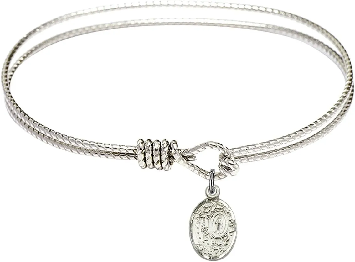 Oval Eye Hook Bangle Bracelet w/Miraculous Medal in Sterling Silver