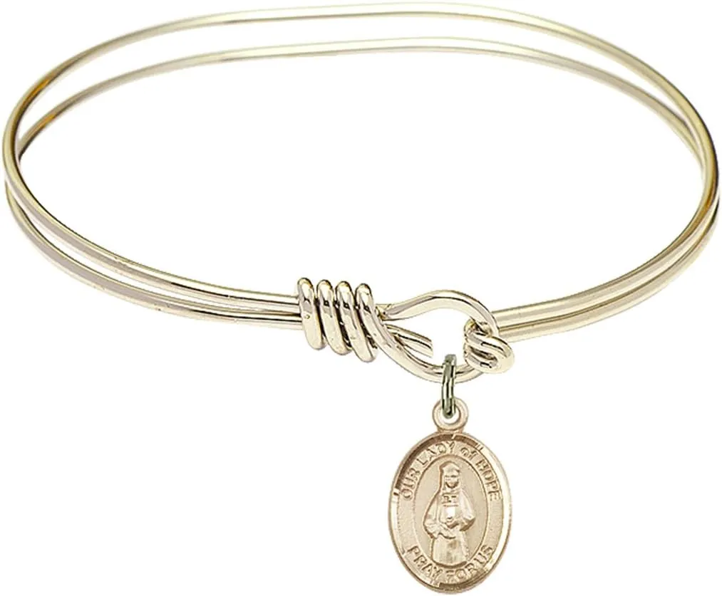 Oval Eye Hook Bangle Bracelet w/Our Lady of Hope in Gold-Filled