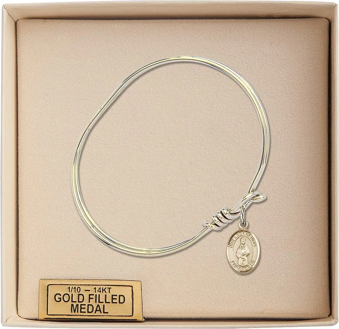 Oval Eye Hook Bangle Bracelet w/Our Lady of Hope in Gold-Filled
