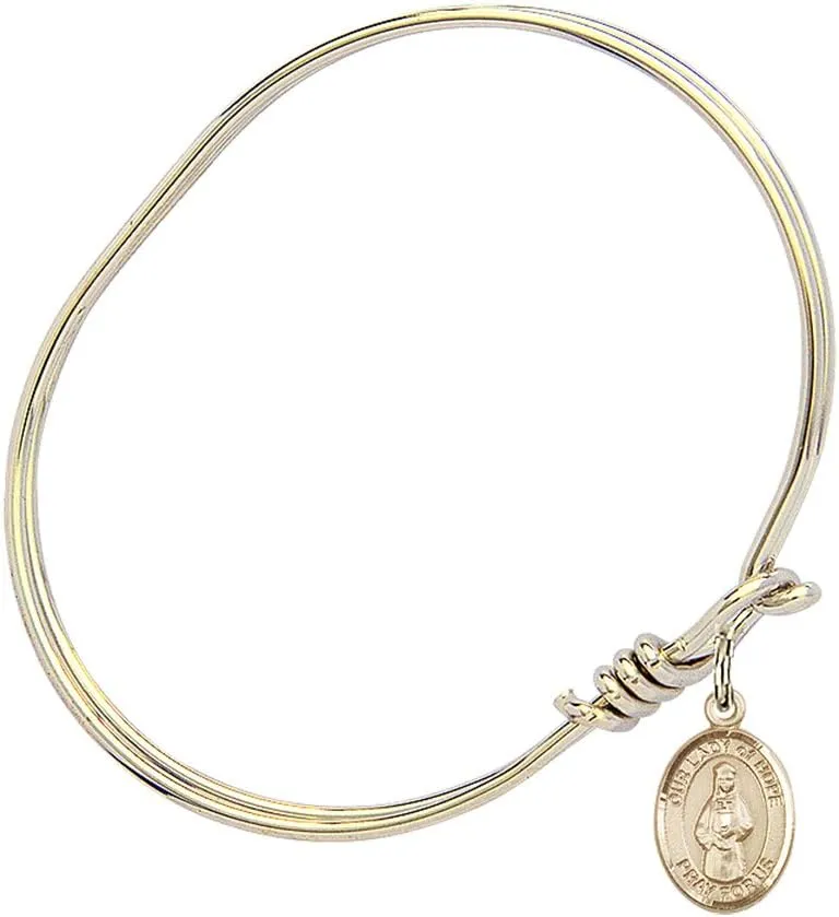 Oval Eye Hook Bangle Bracelet w/Our Lady of Hope in Gold-Filled