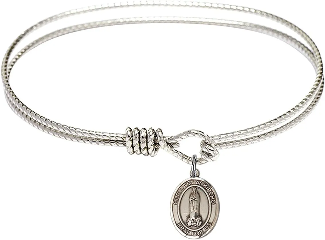 Oval Eye Hook Bangle Bracelet w/Our Lady of Kibeho in Sterling Silver