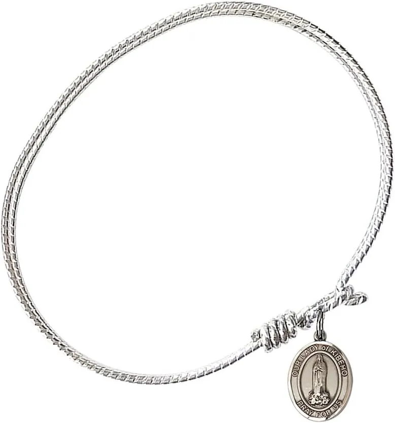 Oval Eye Hook Bangle Bracelet w/Our Lady of Kibeho in Sterling Silver