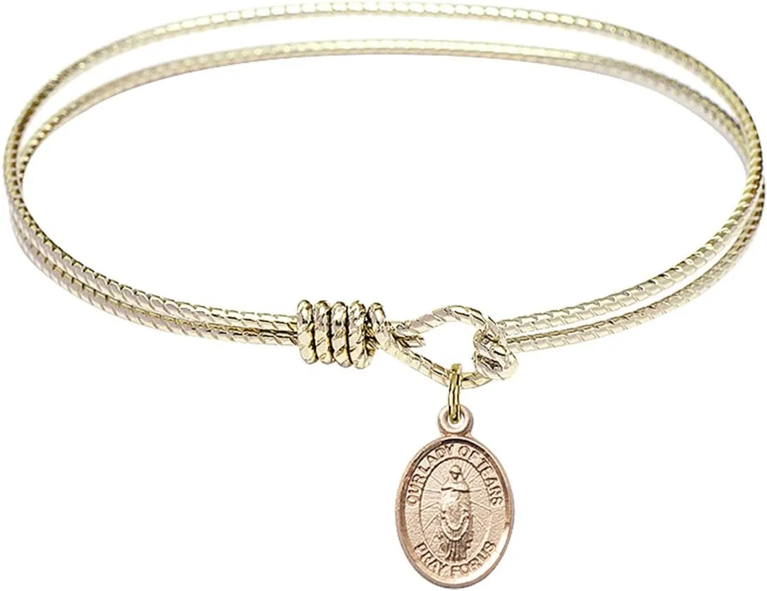 Oval Eye Hook Bangle Bracelet w/Our Lady of Tears in Gold-Filled