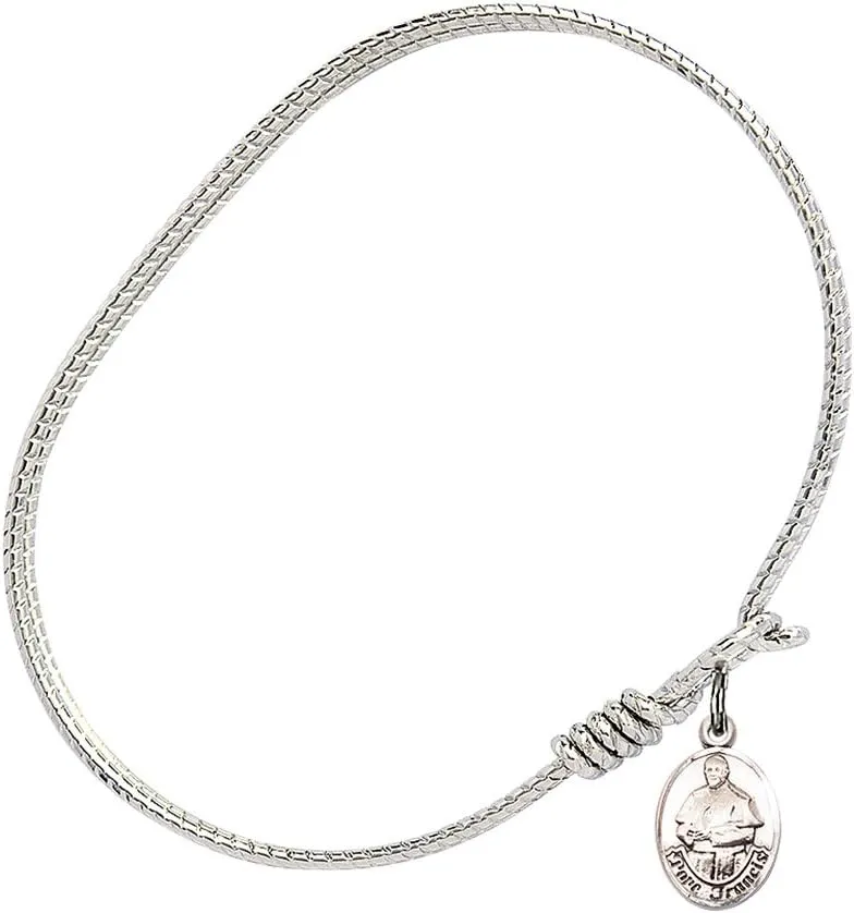 Oval Eye Hook Bangle Bracelet w/Pope Francis in Sterling Silver