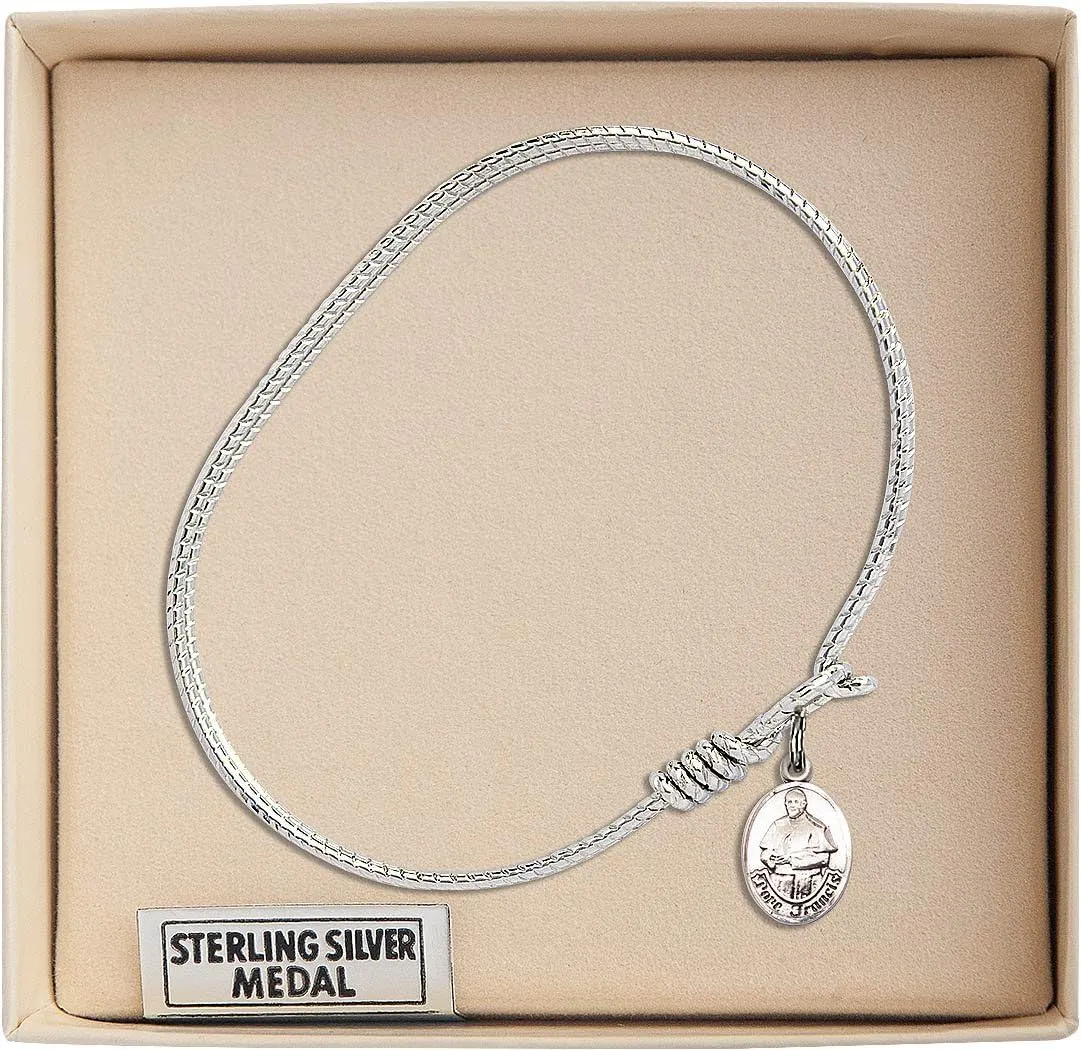 Oval Eye Hook Bangle Bracelet w/Pope Francis in Sterling Silver