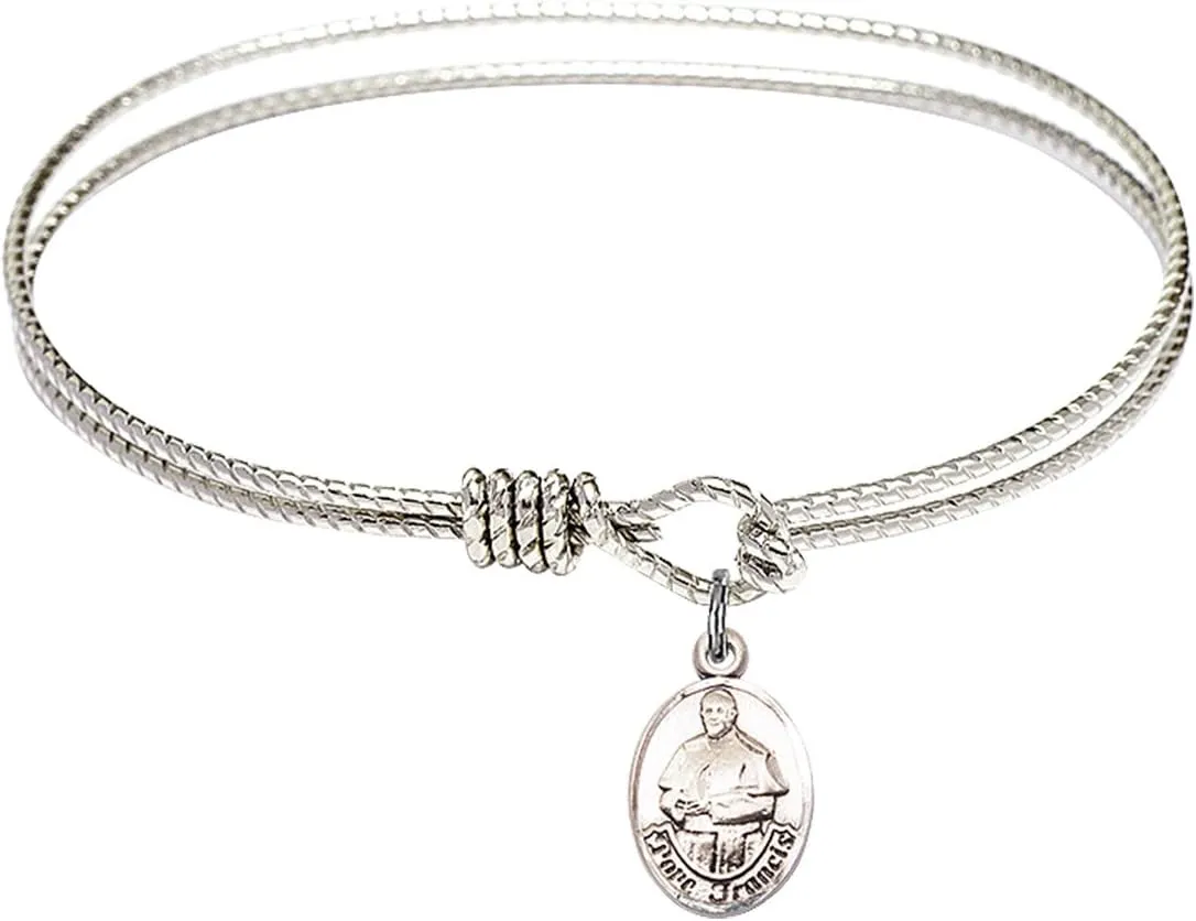 Oval Eye Hook Bangle Bracelet w/Pope Francis in Sterling Silver