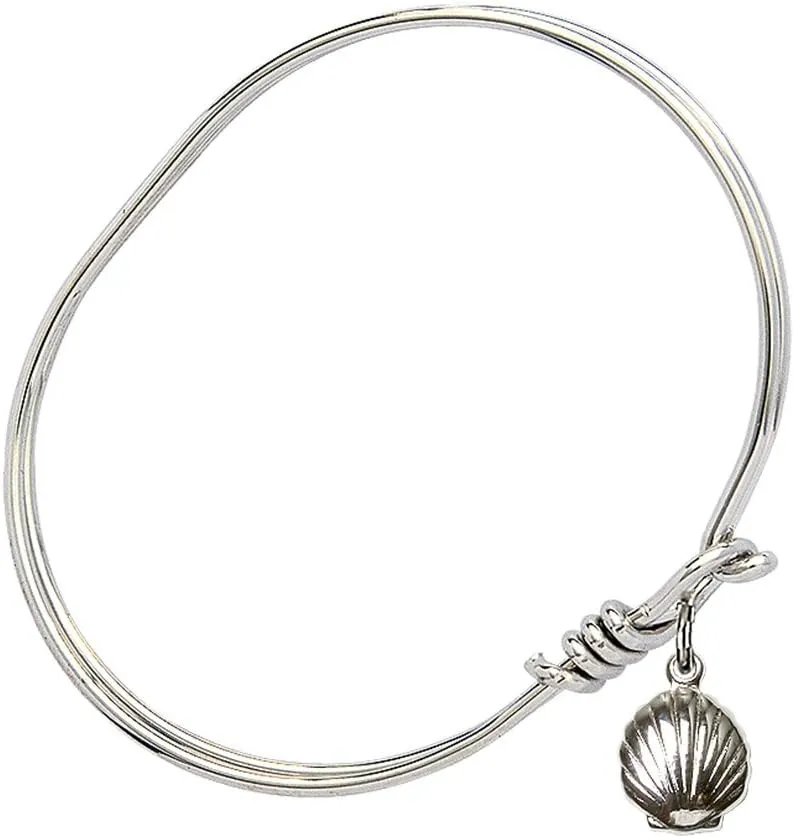 Oval Eye Hook Bangle Bracelet w/Shell in Sterling Silver