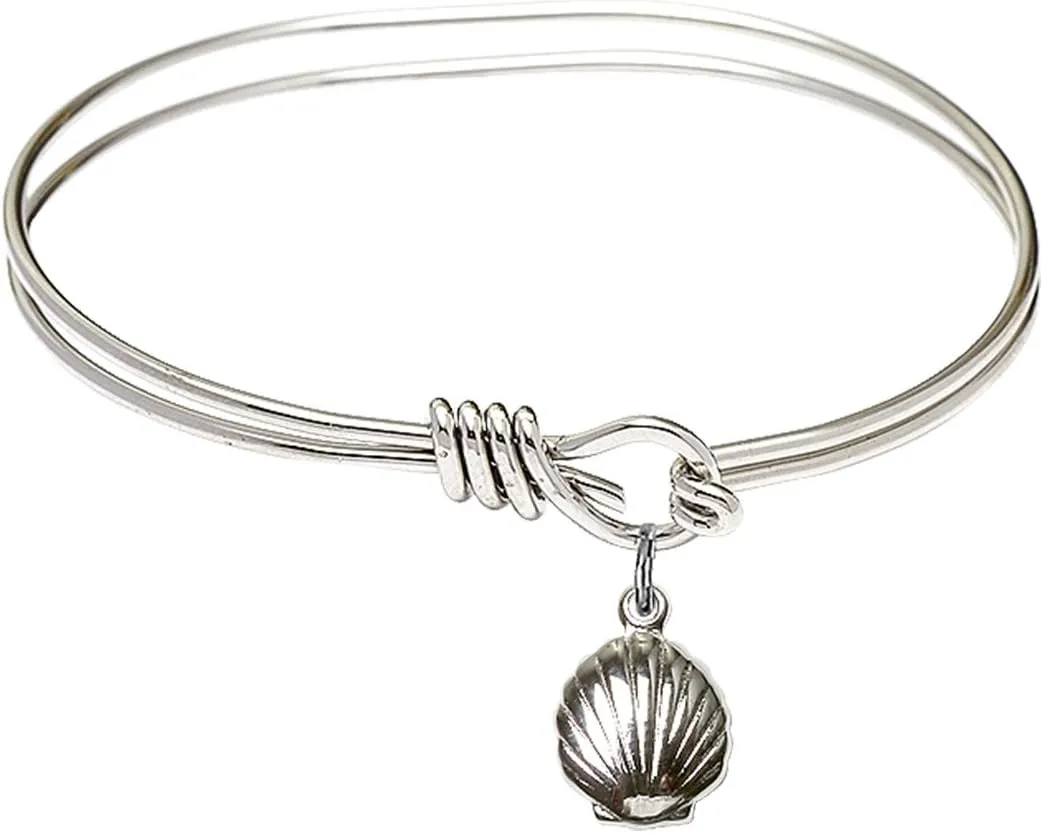 Oval Eye Hook Bangle Bracelet w/Shell in Sterling Silver