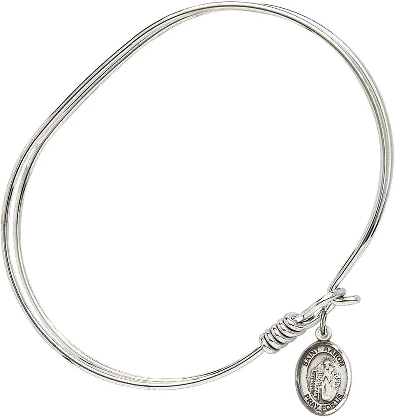 Oval Eye Hook Bangle Bracelet w/St. Aaron in Sterling Silver