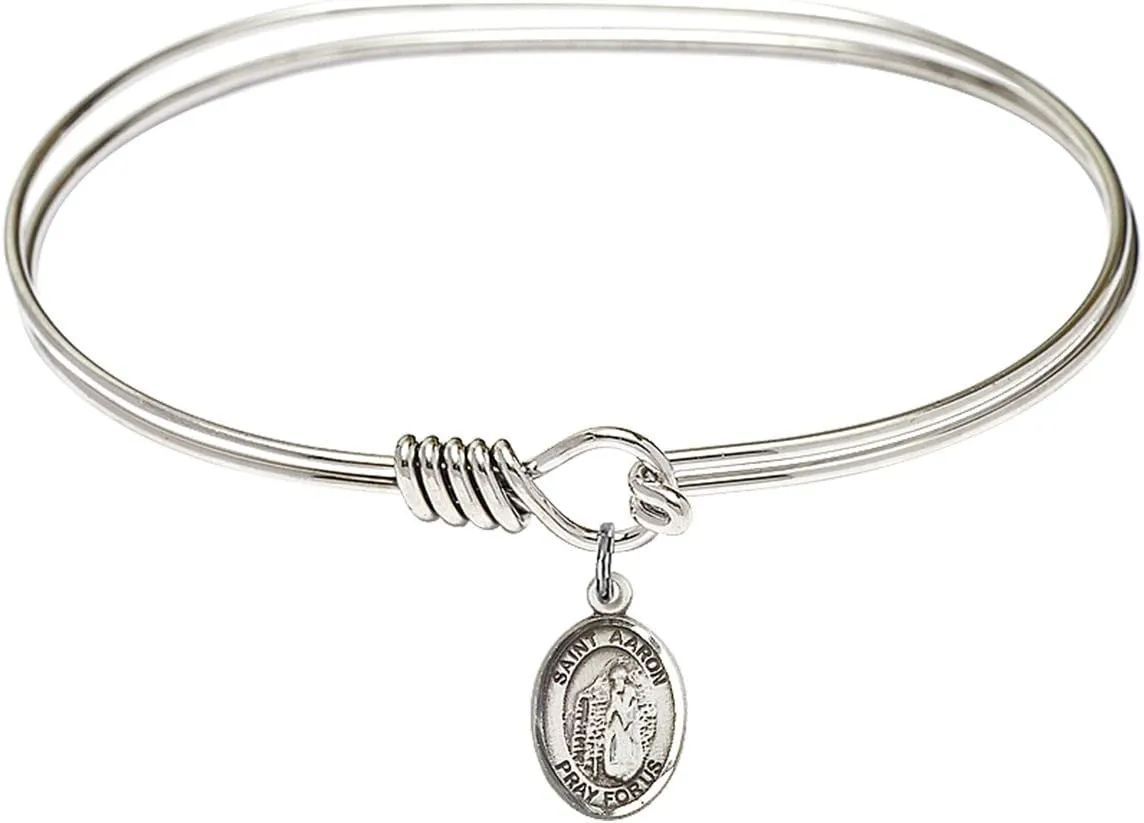 Oval Eye Hook Bangle Bracelet w/St. Aaron in Sterling Silver