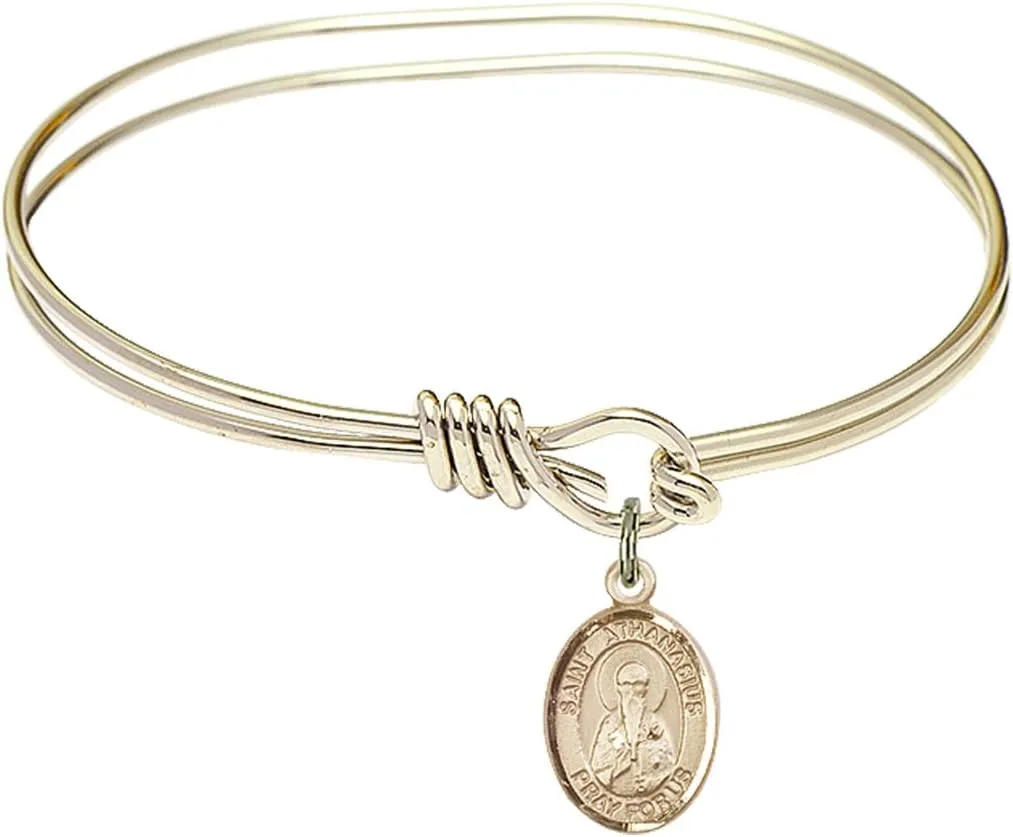 Oval Eye Hook Bangle Bracelet w/St. Athanasius in Gold-Filled