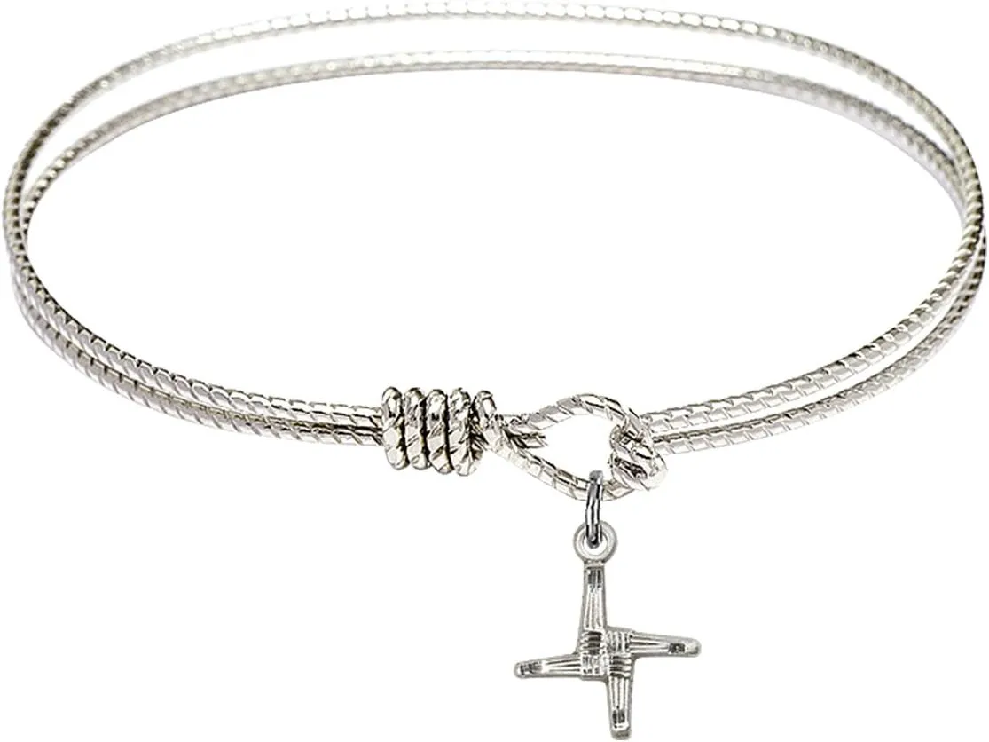 Oval Eye Hook Bangle Bracelet w/St. Brigid Cross in Sterling Silver