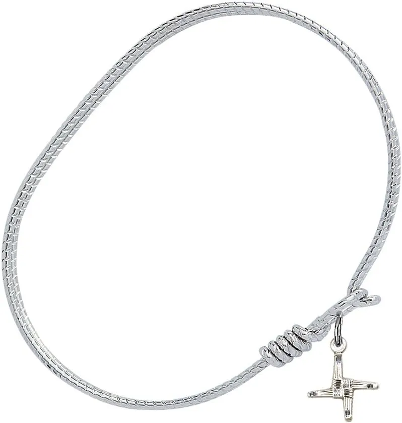 Oval Eye Hook Bangle Bracelet w/St. Brigid Cross in Sterling Silver