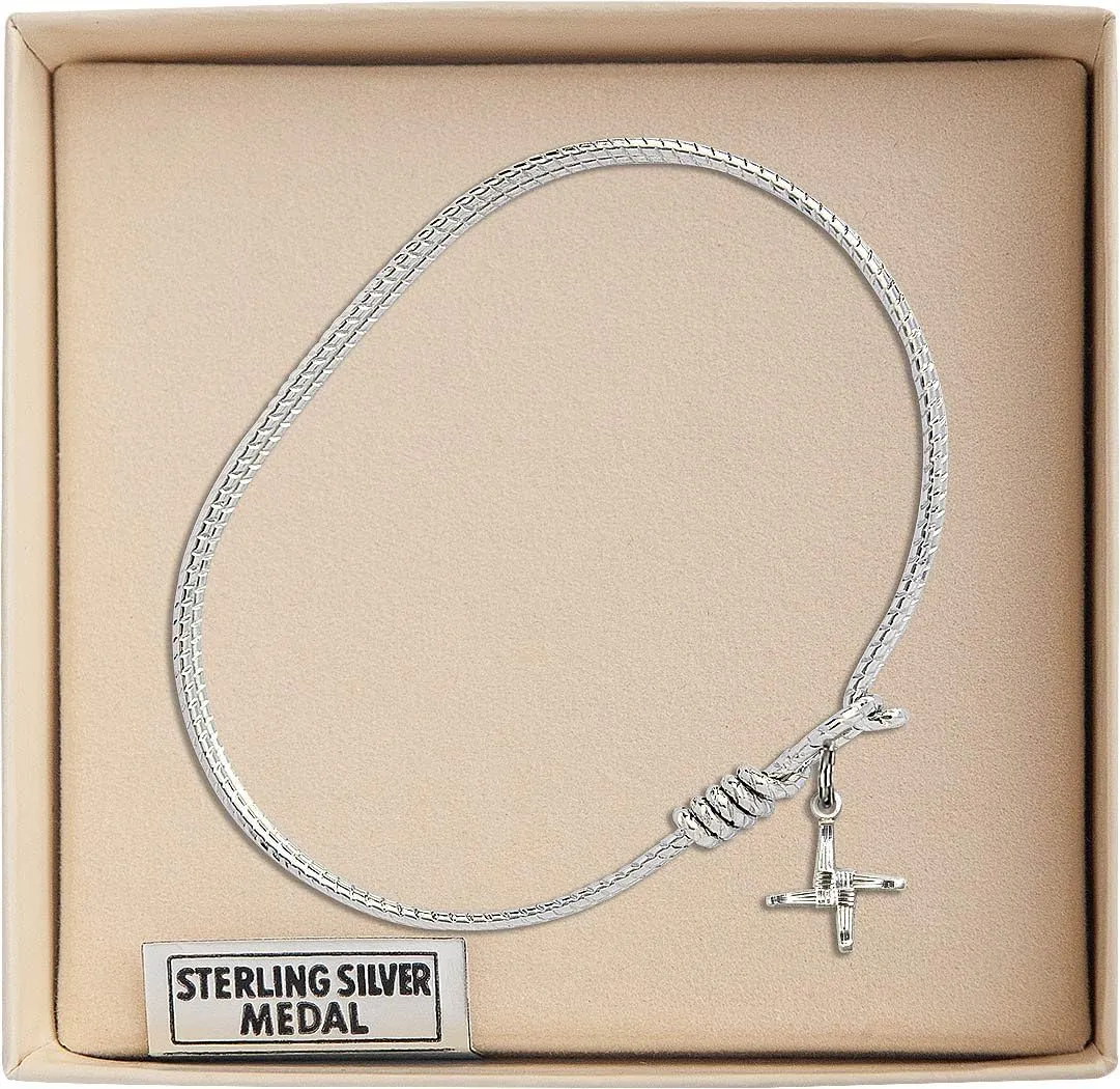 Oval Eye Hook Bangle Bracelet w/St. Brigid Cross in Sterling Silver