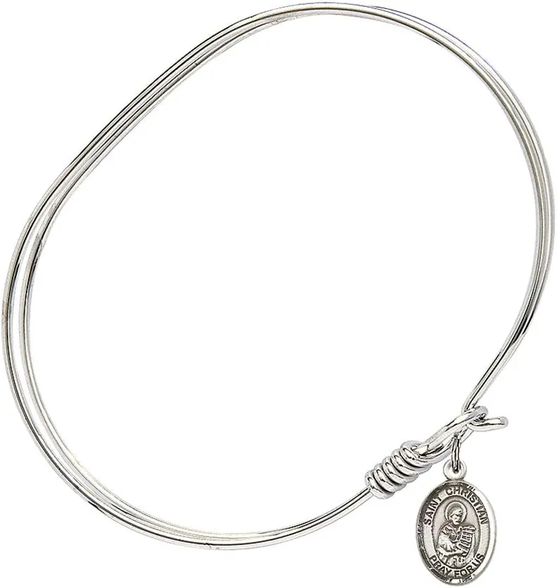 Oval Eye Hook Bangle Bracelet w/St. Christian Demosthenes in Sterling Silver