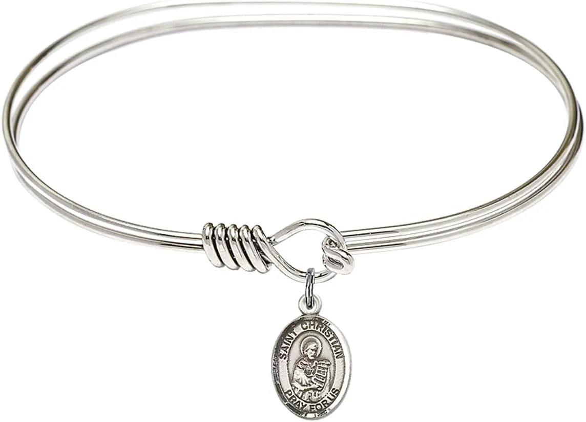 Oval Eye Hook Bangle Bracelet w/St. Christian Demosthenes in Sterling Silver