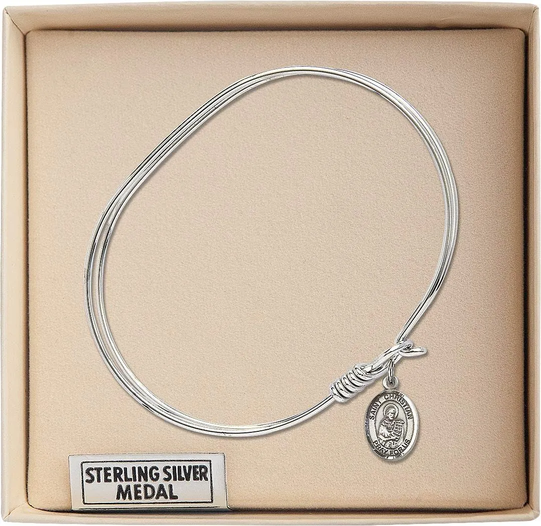 Oval Eye Hook Bangle Bracelet w/St. Christian Demosthenes in Sterling Silver