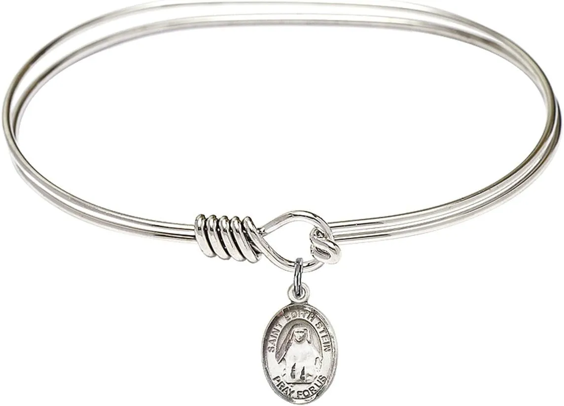 Oval Eye Hook Bangle Bracelet w/St. Edith Stein in Sterling Silver