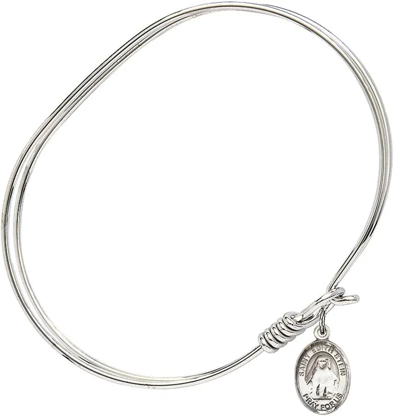Oval Eye Hook Bangle Bracelet w/St. Edith Stein in Sterling Silver
