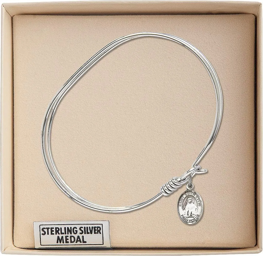 Oval Eye Hook Bangle Bracelet w/St. Edith Stein in Sterling Silver