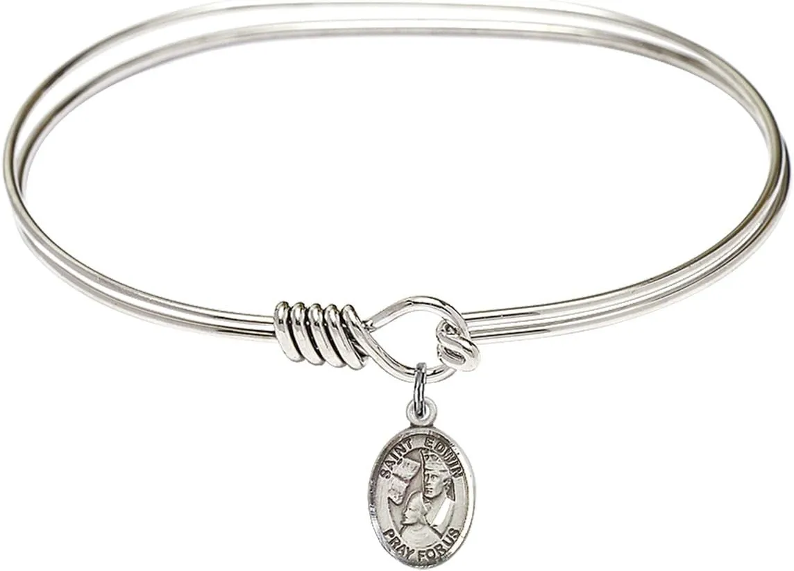 Oval Eye Hook Bangle Bracelet w/St. Edwin in Sterling Silver