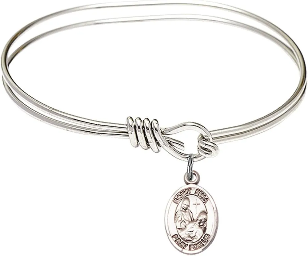 Oval Eye Hook Bangle Bracelet w/St. Fina in Sterling Silver