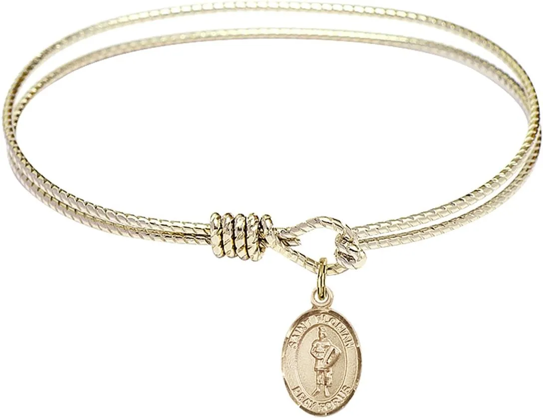 Oval Eye Hook Bangle Bracelet w/St. Florian in Gold-Filled