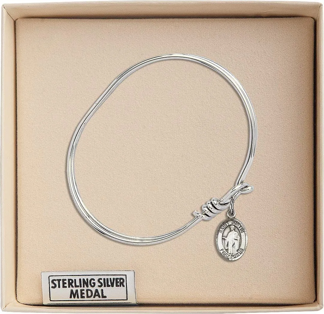 Oval Eye Hook Bangle Bracelet w/St. Justin in Sterling Silver