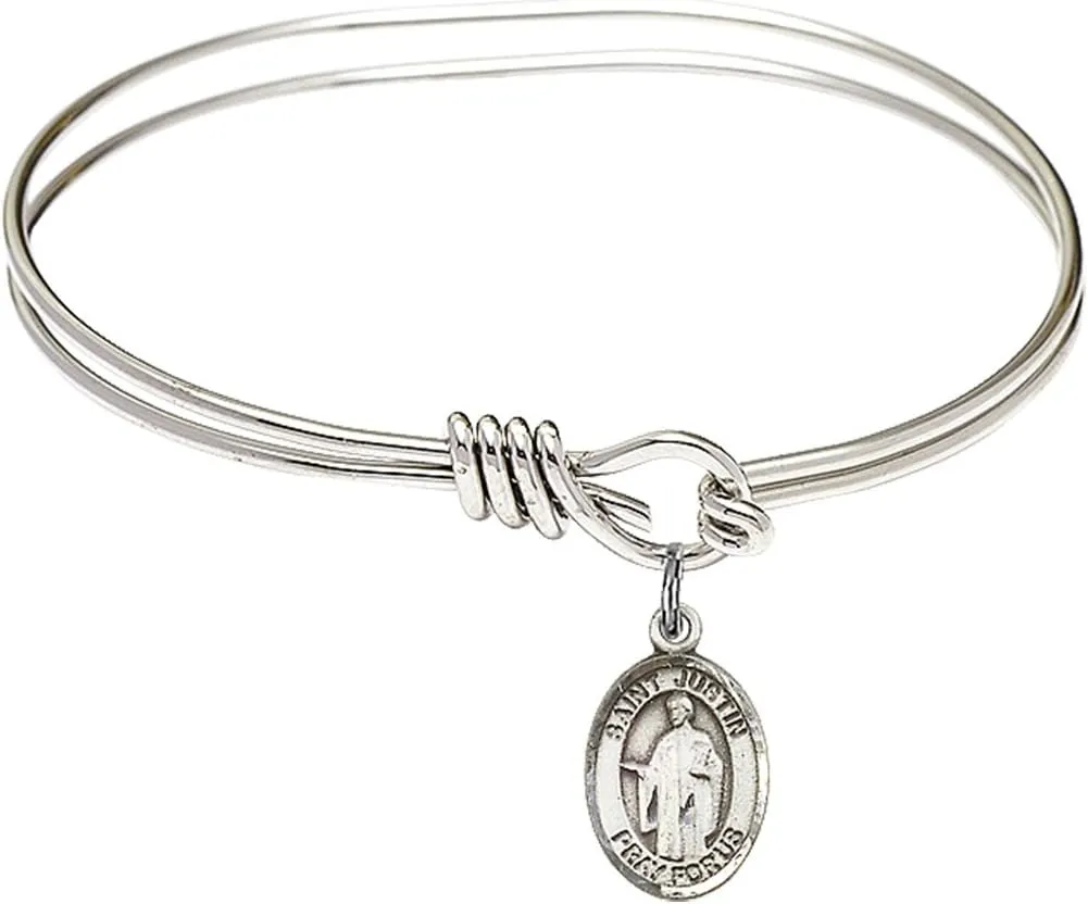 Oval Eye Hook Bangle Bracelet w/St. Justin in Sterling Silver